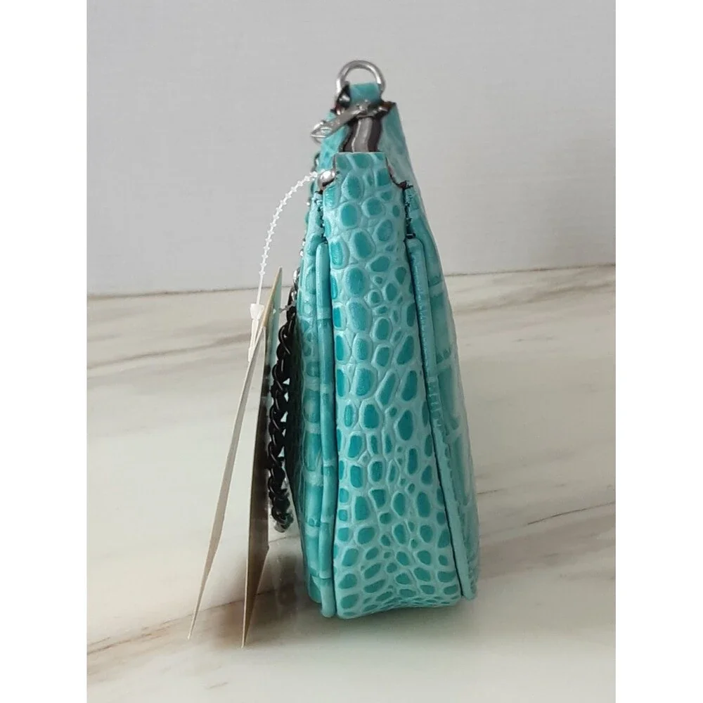 PATRICIA NASH Riley Aqua Croc Embossed Leather Baguette Crossbody - NWT